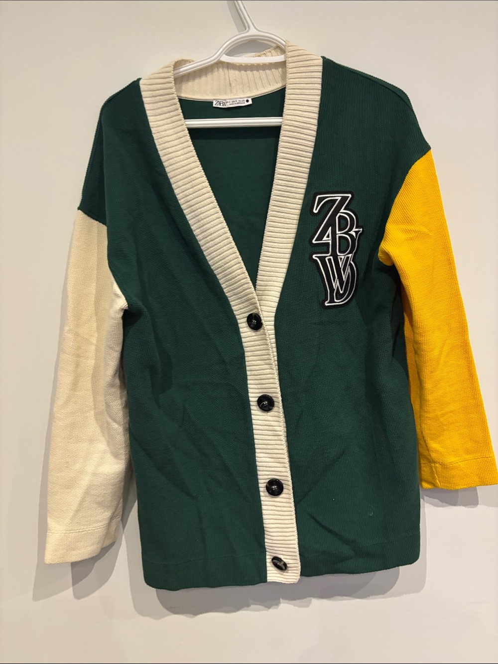 Zara Forest Green Cardigan with Cream Trim